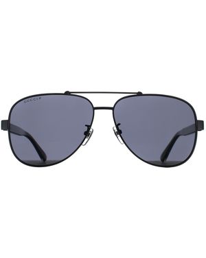 Gucci Aviator Shiny Ruthenium Mirror Polarized Gg0528S Metal - Blue