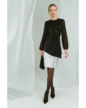 Izabel London Semi Sheer Sparkly Long Sleeve Blouse - Black
