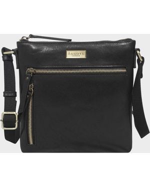 Assots London Rue' Polished Vt Real Leather Crossbody Bag - Black