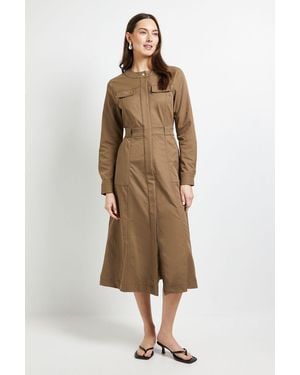 PRINCIPLES Utility Pocket Collarless Shirt Dress - Natural