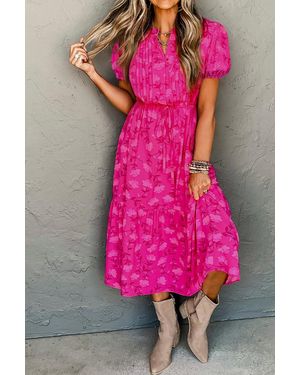 Azura Exchange Floral Print Midi Dress Tiered Skirt - Pink
