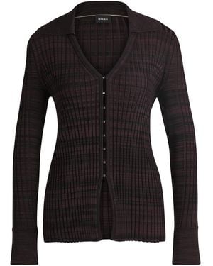 BOSS V-Neck Shirt Collar Long Sleeve Jumper - Black