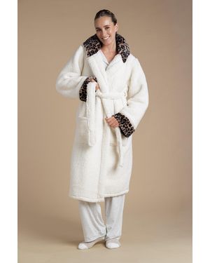 Tokyo Laundry Leopard Hood Sherpa Dressing Gown - Natural