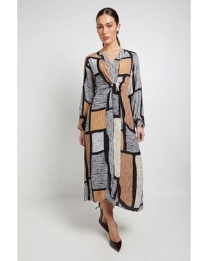 PRINCIPLES Geo Tie Front Midi Dress - White