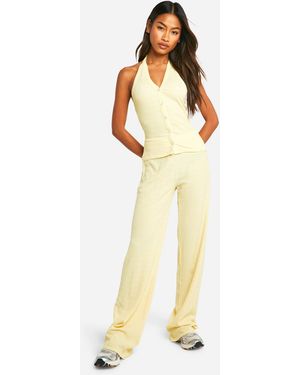 Boohoo Textured Flare Leg Trousers - Yellow