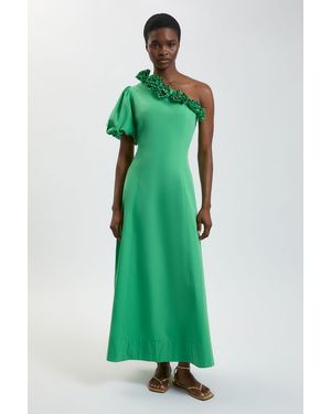 Karen Millen Corsage Detail Cotton Poplin Midi Dress - Green