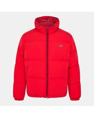 Lacoste Hooded Puffer Jacket With Logo - Red