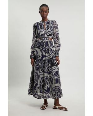 Karen Millen Mono Floral Printed Studded Detail Maxi Dress - White