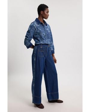 Karen Millen Jacquard Denim Contrast Collar And Cuff Shirt - Blue