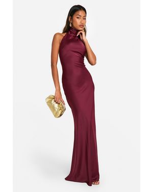 Boohoo Satin Halterneck Maxi Dress - Red