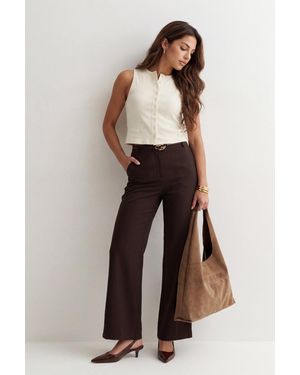Urban Bliss Belted Wide Leg Trouser Chocolate - Brown