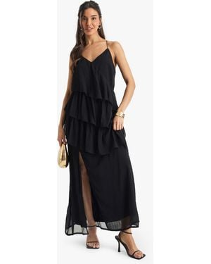Boohoo Chiffon Ruffle Cross Back Midaxi Dress - Black