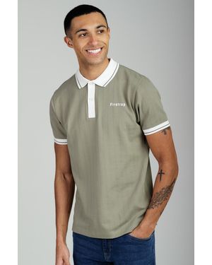 Firetrap Regular Fit Ribbed Cotton Button Polo - Green