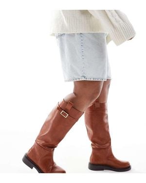 ASOS Curve Callie Smart Flat Riding Knee Boots - Natural