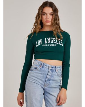 Pink Vanilla Los Angeles Varsity Print Top - Green