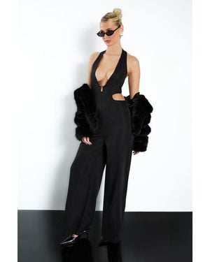 Boohoo Cut Out Trim Detail Wide Leg Jumpsuit - Black