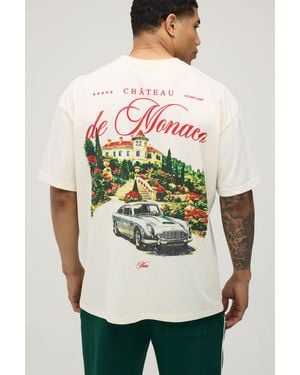 BoohooMAN Oversized De Monaco Print T-Shirt Cotton - Natural