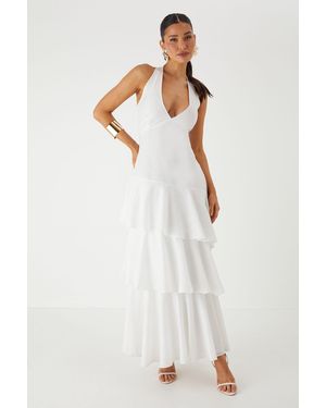 MissPap Tie Back Frill Layered Maxi Dress - White