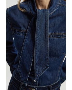 Karen Millen Denim Pussy Bow Blouse - Blue