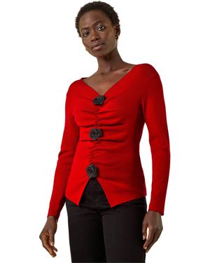 Roman Rose Front Knit Top - Red