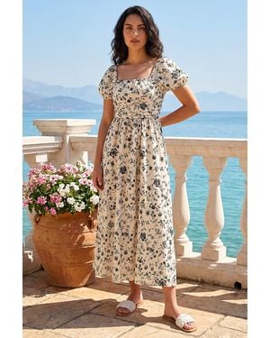 D.u.s.k Floral Puff Sleeve Midi Dress - Blue