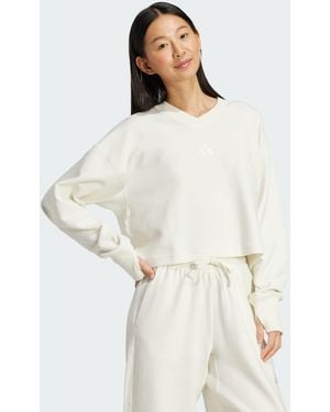 adidas All Szn Ribbed V-Neck Sweatshirt - White