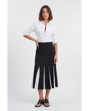 Karen Millen Soft Tailored Contrast Godet Detail Midi Skirt - White