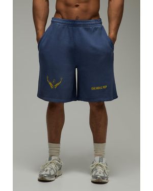 BoohooMAN One More Rep Loose Fit Washed 9Inch Shorts - Blue