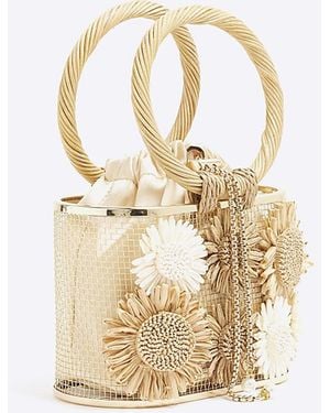 River Island Basket Bag Raffia Flower - White