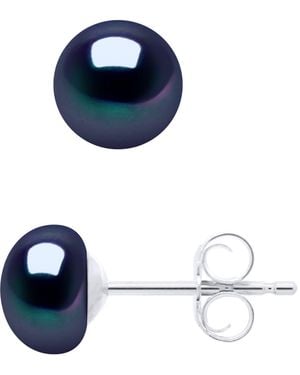 Ateliers Saint Germain Earrings Of 925 And Real Cultured Freshwater Pearls Button 6-7 Mm - Blue