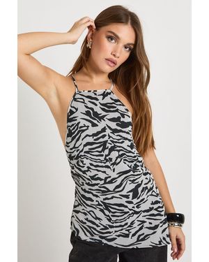 Boohoo Zebra Chiffon Asymmetric Cami - Black