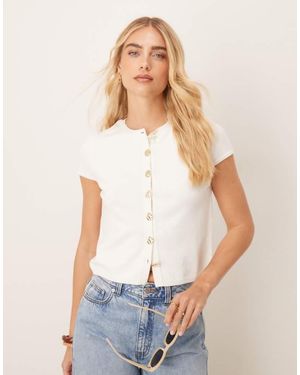 ASOS Knitted Structured Cap Sleeve Cardigan With Buttons - White