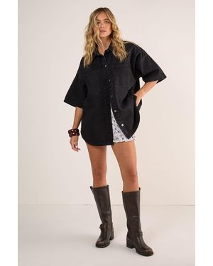 Nasty Gal Denim Boxy Short Sleeve Shirt - Black