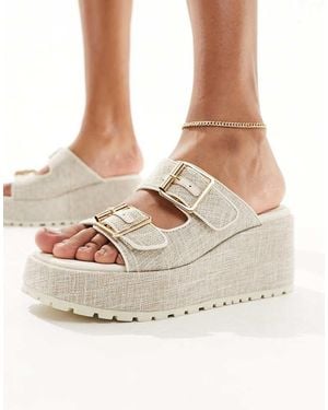 ASOS Texas Buckle Detail Wedge Mules - Natural