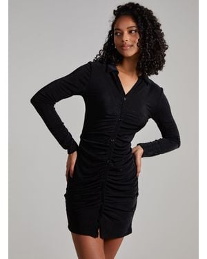 Pink Vanilla Long Sleeve Collar Mini Dress - Black