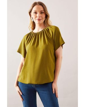 Wallis Woven Bubble Hem Top - Green