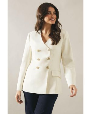 Wallis V Neck Double Breasted Blazer - Natural