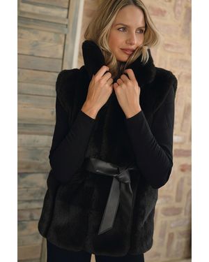 Izabel London Faux Fur Sleeveless Tie Waist Gilet - Black
