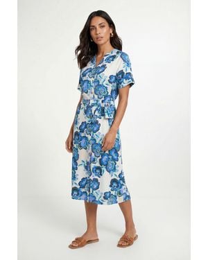 Wallis Summer Cotton Floral Shirt Dress - Blue