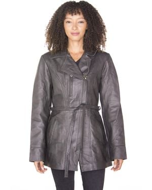 Infinity Leather Long Biker Jacket-Muscat - Grey
