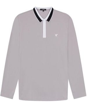 D Rock Polo Shirt With Dual-Stripe Collar Long Sleeve - Grey