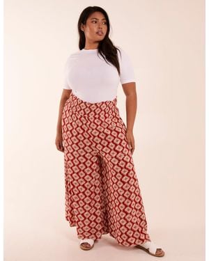 Blue Vanilla Curve Shirred Wide Leg Aztec Trouser