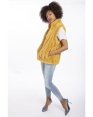 Jayley Faux Fur Suede Vertical Stripe Gilet - White