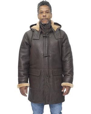 Infinity Leather Sheepskin Hooded Duffle Coat-Hanko - Grey