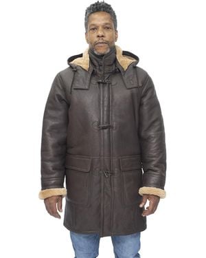 Infinity Leather Sheepskin Hooded Duffle Coat-Hanko - Grey