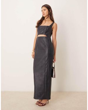 ASOS Square Neck Pu Pencil Maxi Dress With Cut Out - Natural