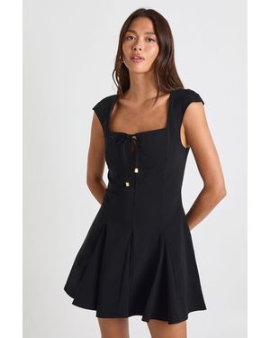 Boohoo Bengaline Tie Bust Skater Dress - Black