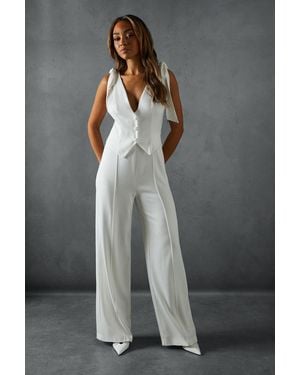 MissPap Tailored Tie Shoulder Waistcoat Jumpsuit - Grey
