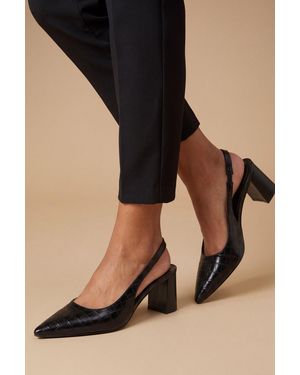 Oasis Abigail Faux Leather Croc Slingback Block Heel Court Shoes - Black