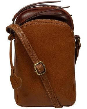 NiNa Amora 'Akia' Conker & Dark Tan Leather Cross Body Phone Bag - Brown